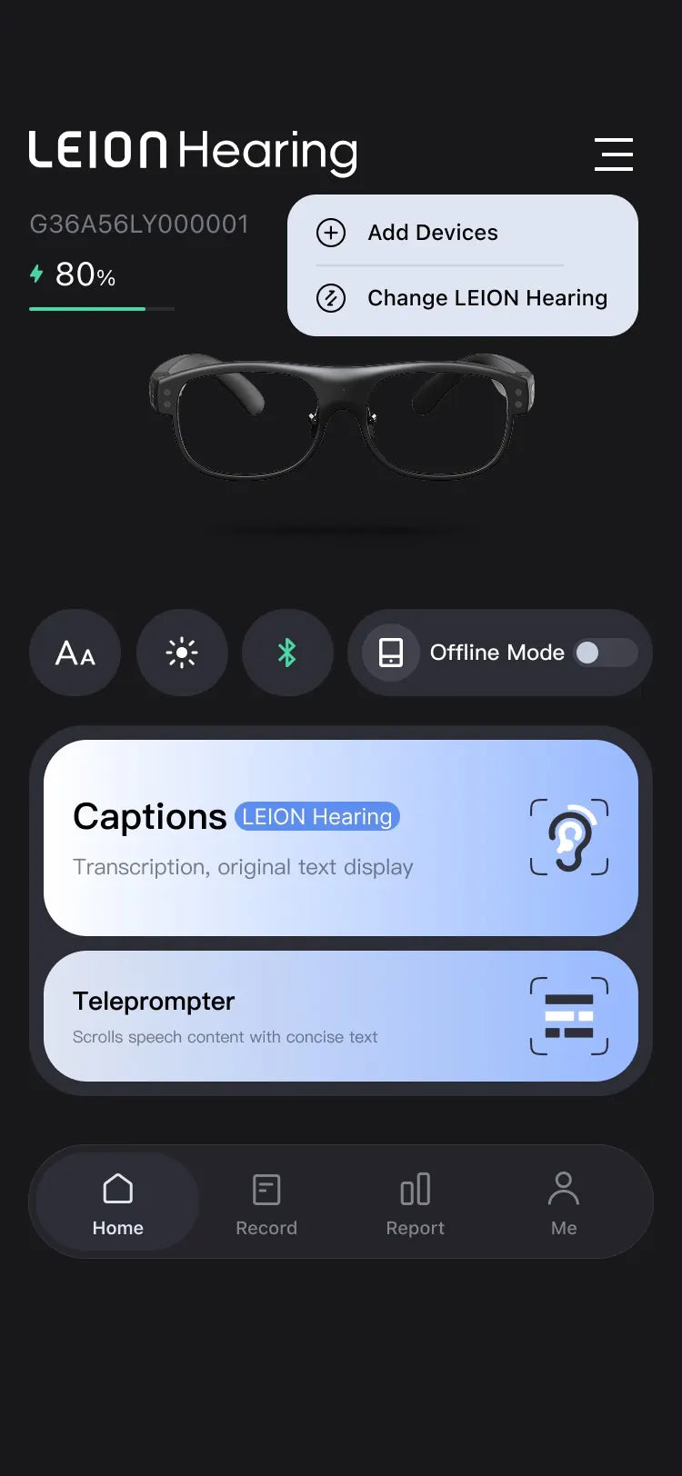 LEION Hearing app with Add Devices option