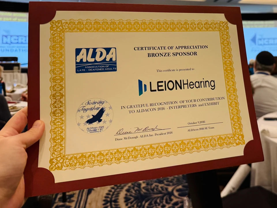 ALDA Certificate of Appreciation naming LEION Hearing as an ALDAcon 2026 Bronze Sponsor
